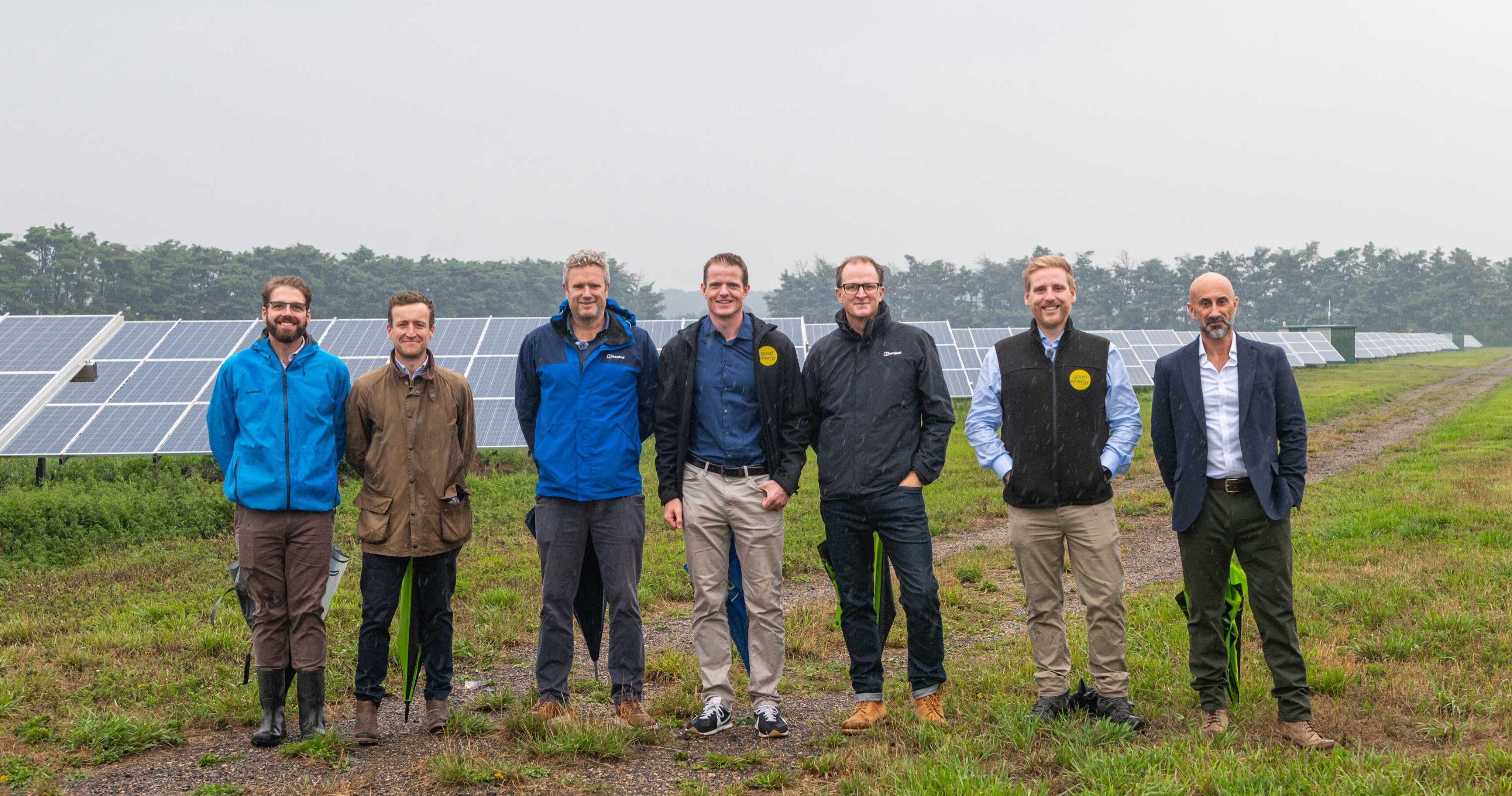 Pictured from left to right: Tim Williams – Partner Manager, Import Sales, Good Energy; Jon Cochrane – Asset Management and Head of Sustainability, Feldberg Capital; Andrew Oswold – Energy and Sustainability Manager, West Suffolk Council; Tom Parsons – Commercial Director, Good Energy; Mark St Leger Moore – Executive Director, Head of Surveying, MAPP; Ollie Hunt – Senior Origination Manager, Good Energy; Toby Bedford – Executive Director, Portfolio, MAPP